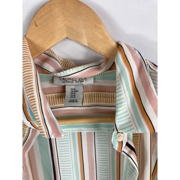 Rachel Zoe Pattern Stripe Long Sleeve Button Down Shirt Size Medium - Picture 3 of 6